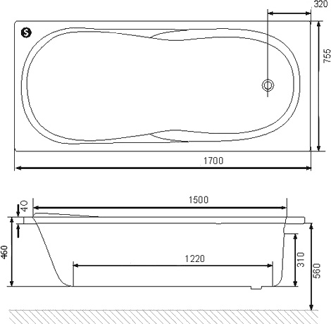 Чертеж Акриловая ванна Excellent SEKWANA 170x75 WAEX.SEK17WH