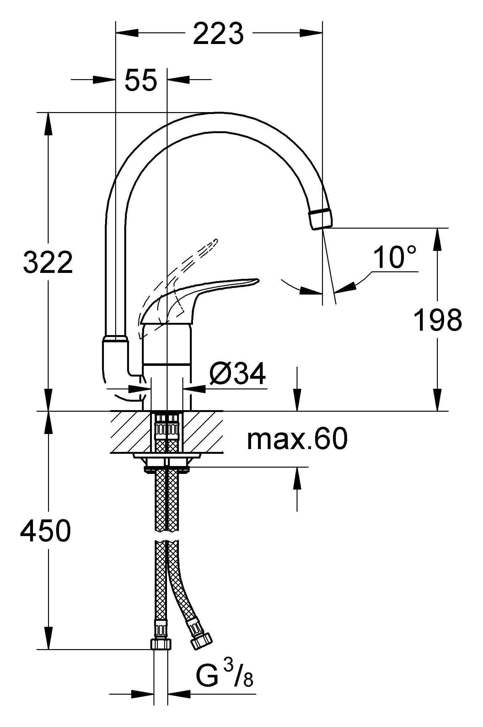 Чертеж Смеситель для кухни Grohe Euroeco 32752000
