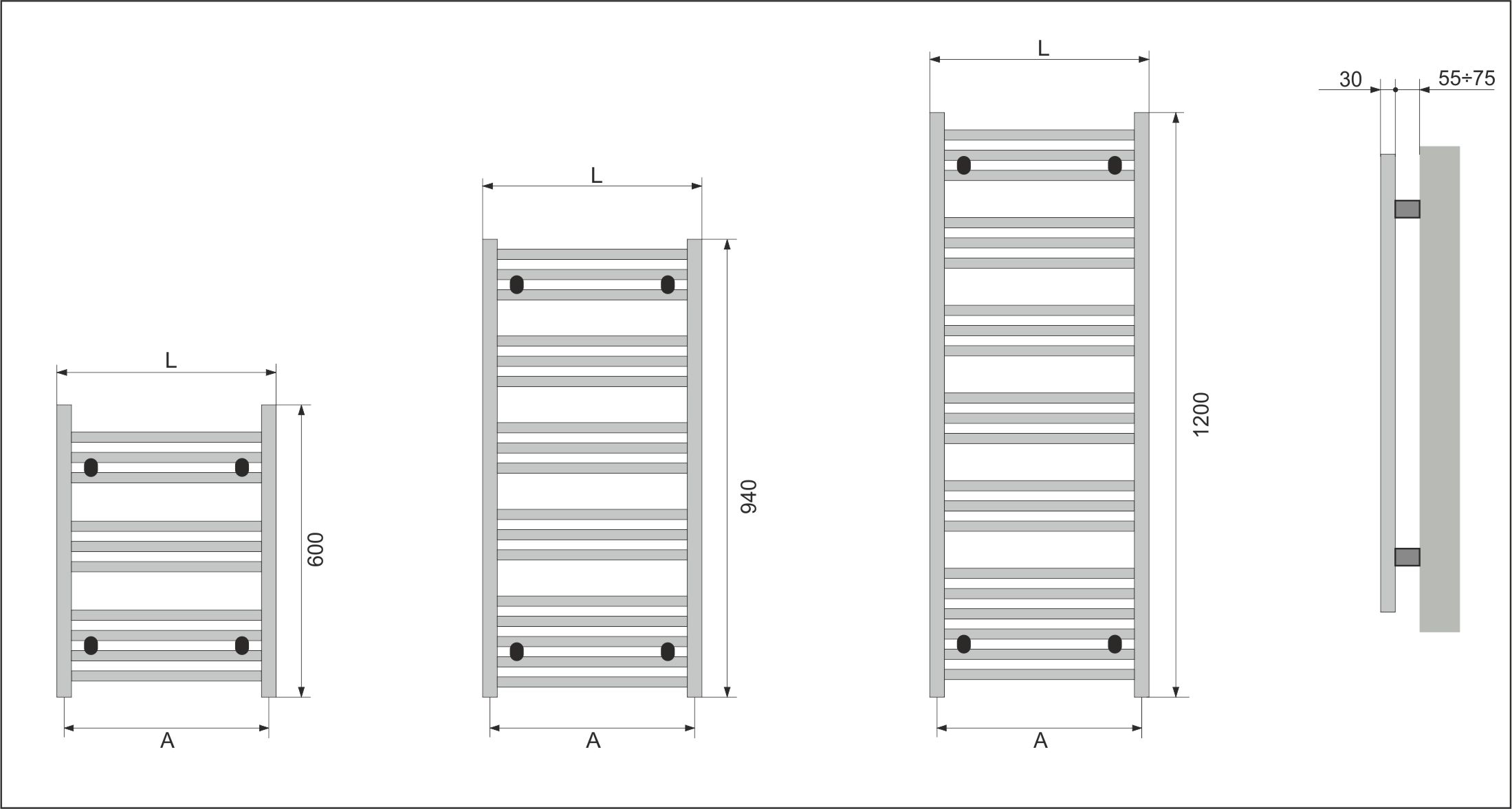 Чертеж Полотенцесушитель водяной Neoinox BRAS 1200x450 POL хром