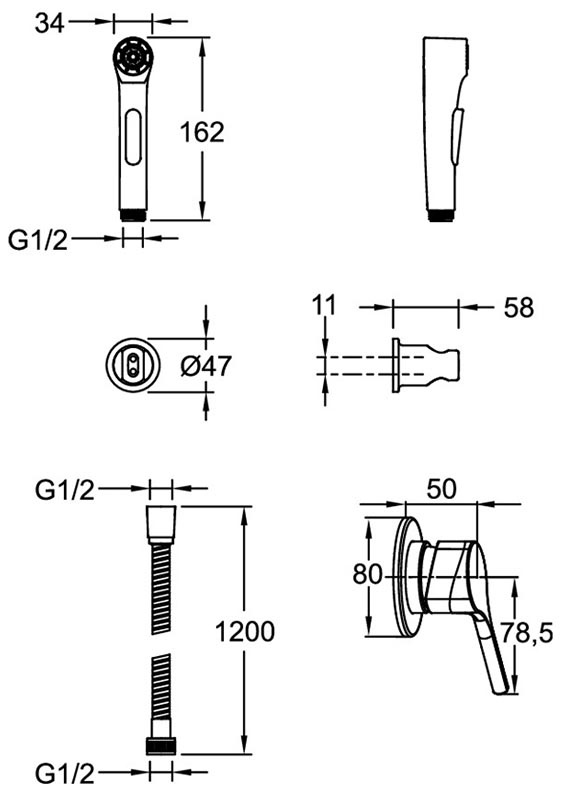 Чертеж Смеситель с гигиеническим душем Jacob Delafon Elate E24610-CP хром