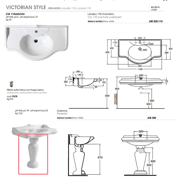 Чертеж Пьедестал Azzurra Jubilaeum JUCLT0000000BI/(JUB300 bi)