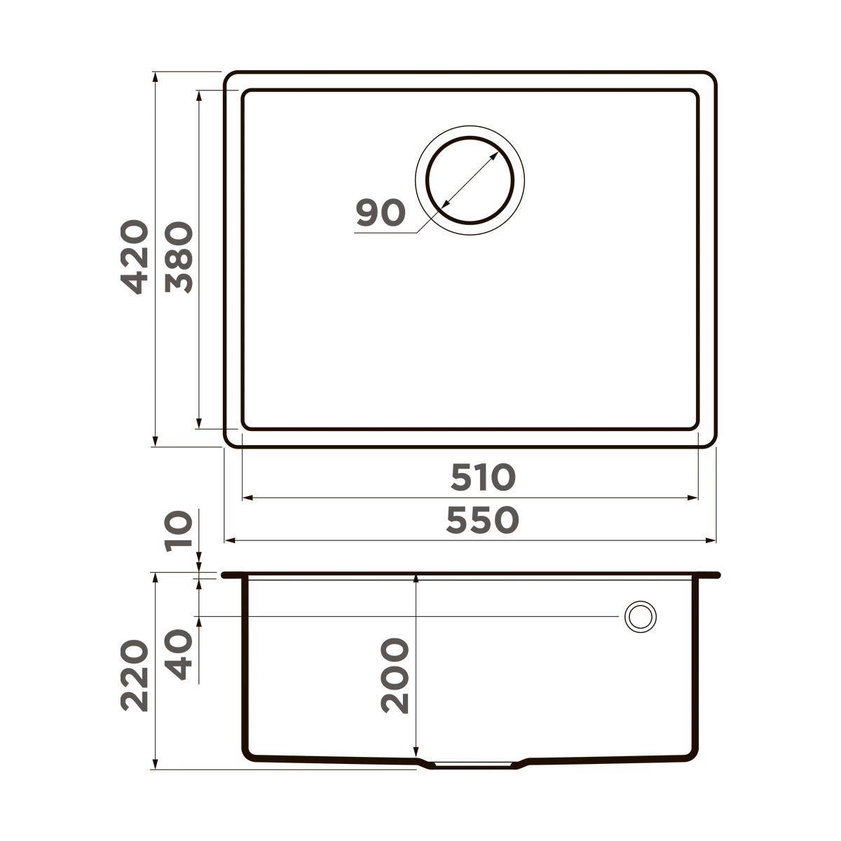 Чертеж Кухонная мойка Omoikiri Tedori 54-U-BL Tetogranit/черный 4993988