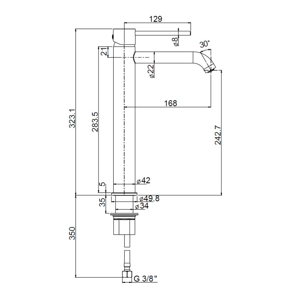Чертеж Смеситель для раковины Paini Cox 78PW205OLL никель
