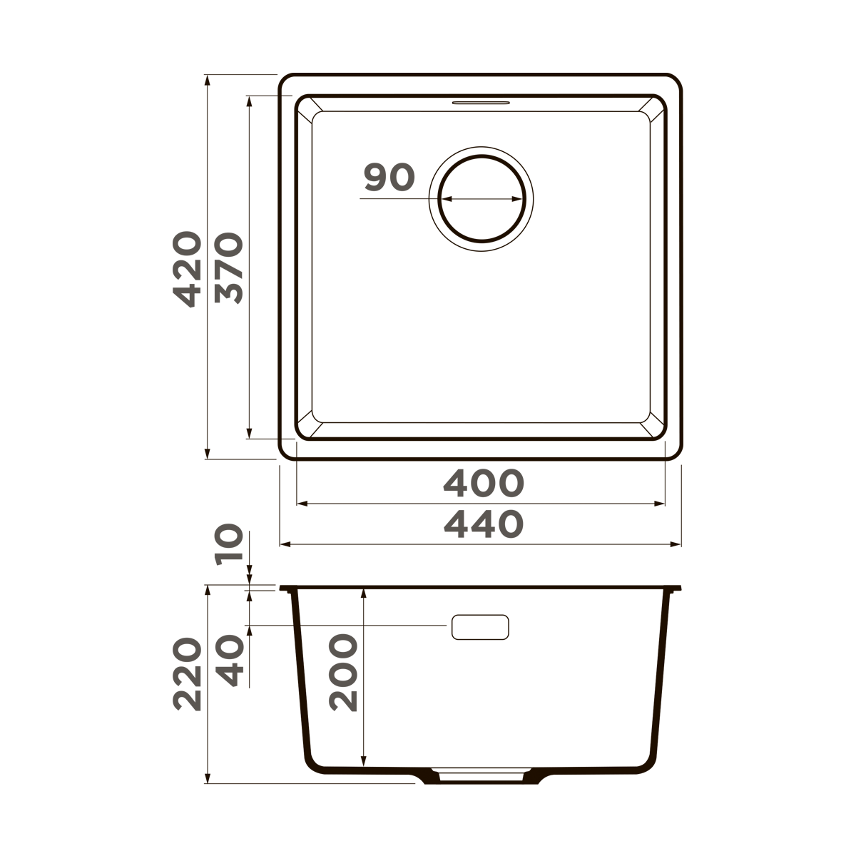 Чертеж Кухонная мойка Omoikiri Kata 44-U-GR Artgranit/leningrad grey 4993404