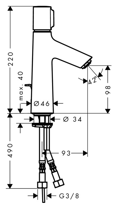 Чертеж Смеситель для раковины hansgrohe Talis S 72042000