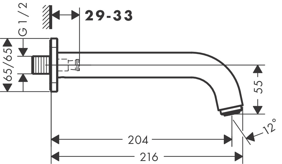Чертеж Излив на ванну hansgrohe Vernis Shape 71460670, матовый черный