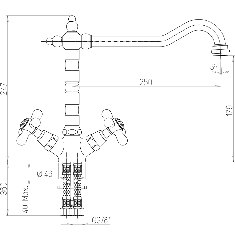 Чертеж Смеситель для кухни Paini Monaco 08CR570BLMKM