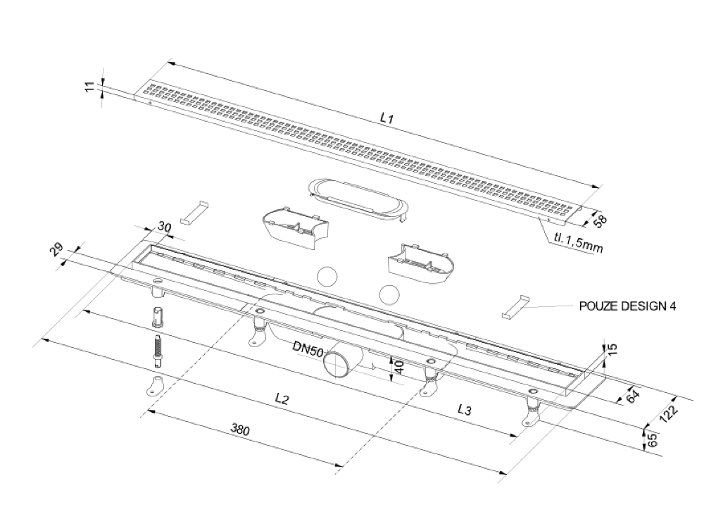 Чертеж Душевой лоток PlastBrno Design 2 SZA2850