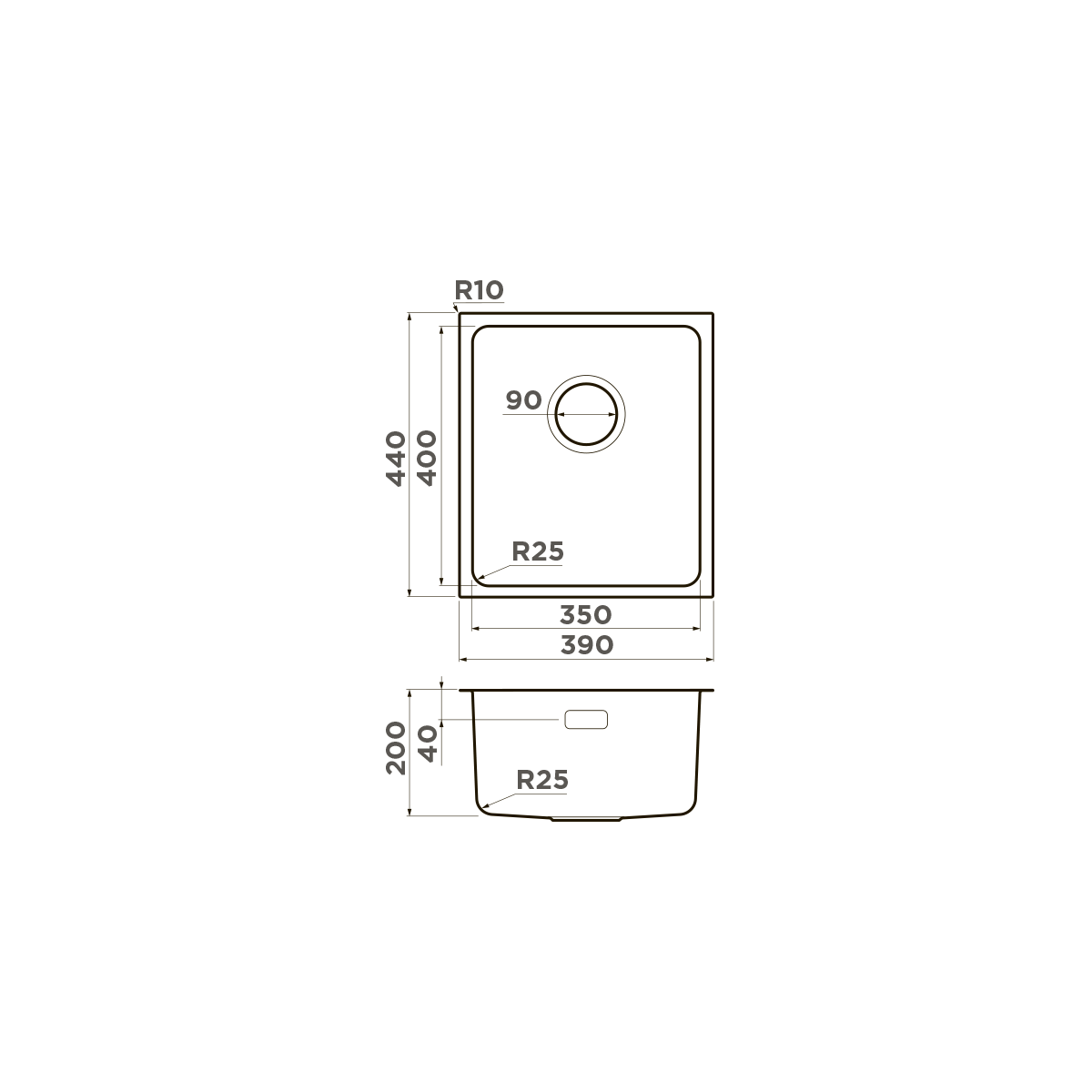 Чертеж Кухонная мойка Omoikiri Tadzava 39-U/I-GM нержавеющая сталь/вороненая сталь 4993079