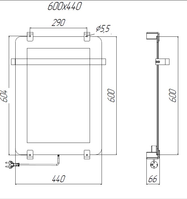 Чертеж Электрический полотенцесушитель Allen Brau Infinity 60x44 00305017 черный браш