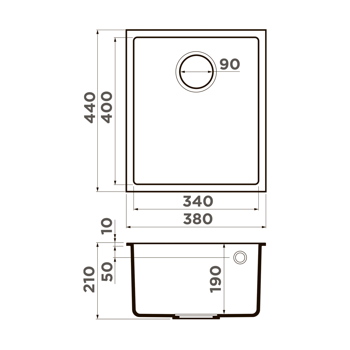 Чертеж Кухонная мойка Omoikiri Bosen 38-U-WH Tetogranit/белый 4993160