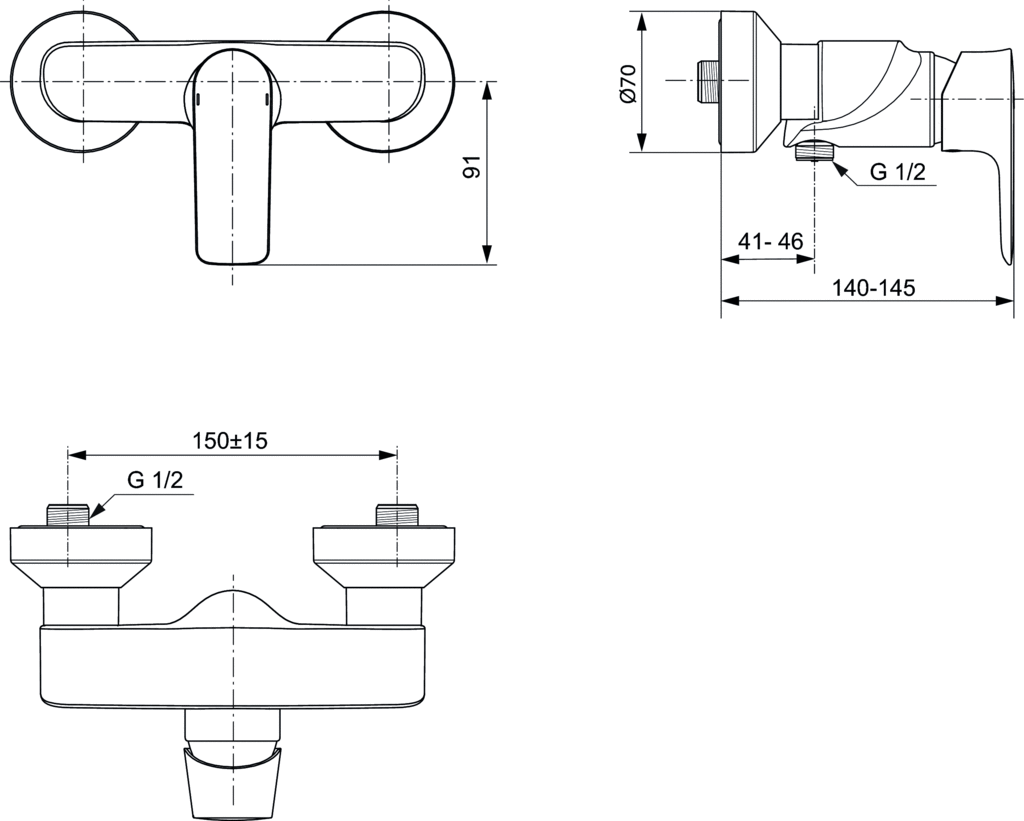 Чертеж Смеситель для душа Ideal Standard Connect Air A7032AA