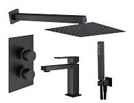 Душевой комплект Plumberia Selection Tag KITTGT18QNO53 с термостатом, черный матовый