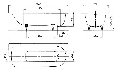 Ванна Kaldewei Saniform Plus 373-1 170x75 (1126 0001 3001) с покрытием EASY-CLEAN
