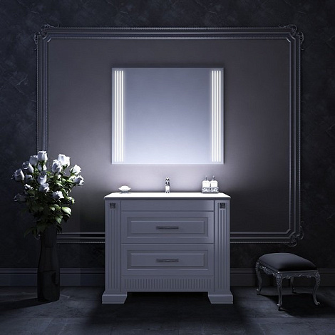 Комплект мебели Opadiris Оникс 100 Z0000005573, белый с серебренной патиной (тумба+раковина+зеркало)