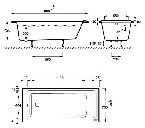 Акриловая ванна Jacob Delafon SPACIO 170x75 E6D010RU-00 белая