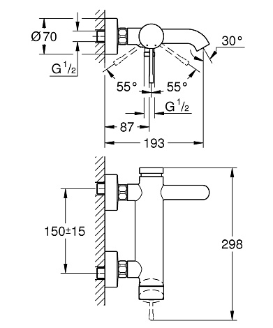Смеситель для ванны GROHE Essence+ 33624A01