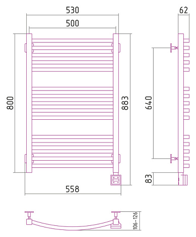 Электрический полотенцесушитель Сунержа АРКУС 800х500 левый СКР 00-0530-8050