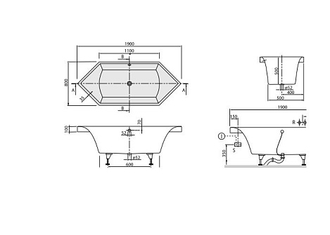 Квариловая ванна Villeroy&Boch Squaro 190x80 UBQ190SQR6V-01